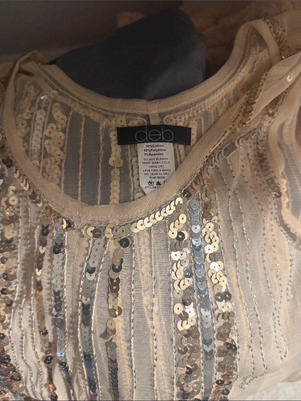 Deb Cream Tank with Gold & Silver Sequin Stripes